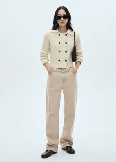 Mango Ribbed Jacket With Buttons Ecru