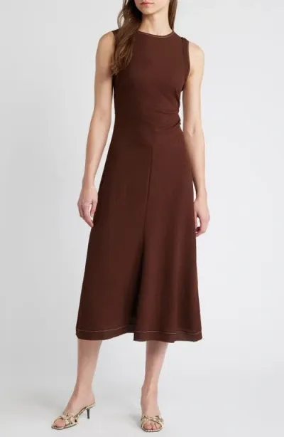 Mango Rita Topstitch Detail Midi Dress In Brown