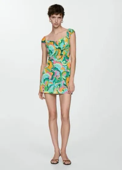 Mango Printed Short Dress Green