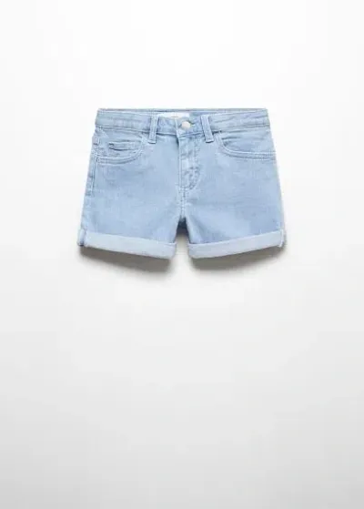 Mango Kids' Rolled-up Hem Denim Shorts Light Blue