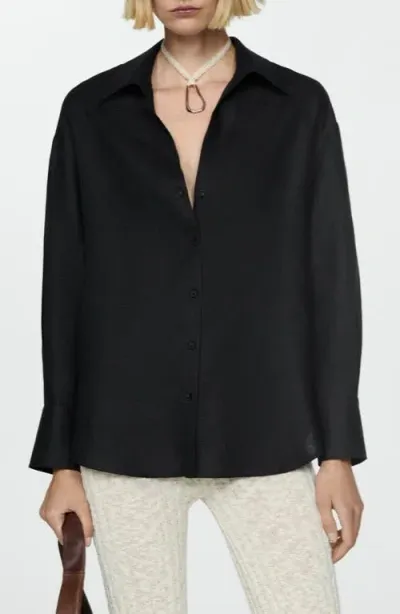 Mango Samari Linen Button-up Shirt In Black