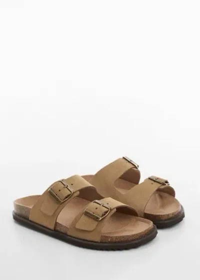 Mango Split Leather Sandals With Buckle Sand