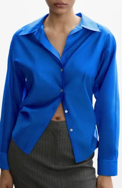 Mango Satin Button-up Shirt In Blue