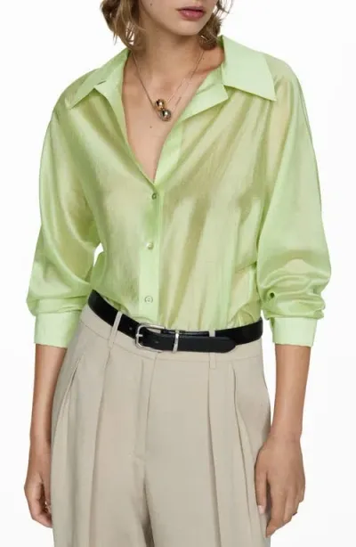 Mango Satin Button-up Shirt In Green