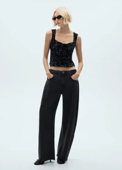 Mango Sequined Tank Top Black