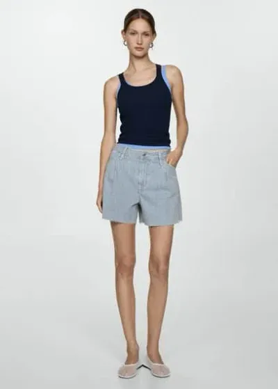 Mango Stripe-print Denim Shorts Blue In Bleu