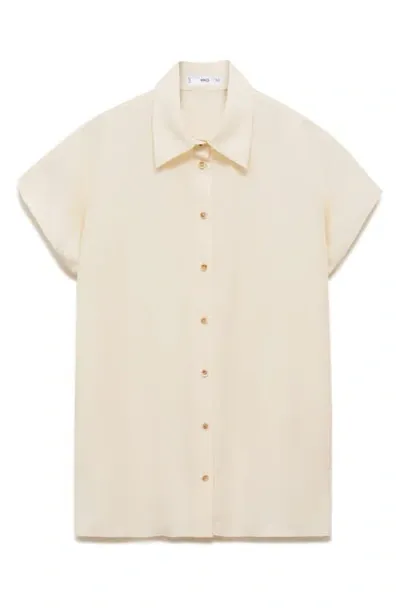 Mango Short Sleeve Button-up Shirt In Ecru