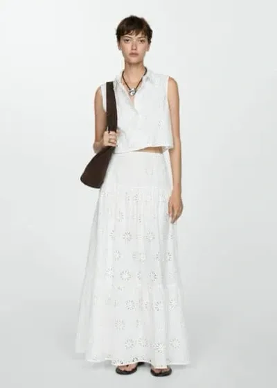 Mango Sleeveless Embroidered Shirt White