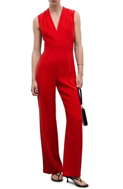 Mango Sleeveless Jumpsuit In Red