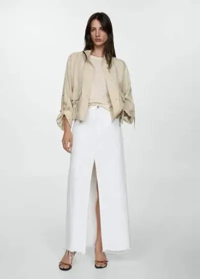 Mango Slit Denim Skirt White