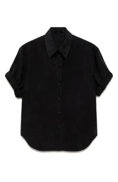 Mango Solid Short Sleeve Cupro Blend Button-up Shirt In Black