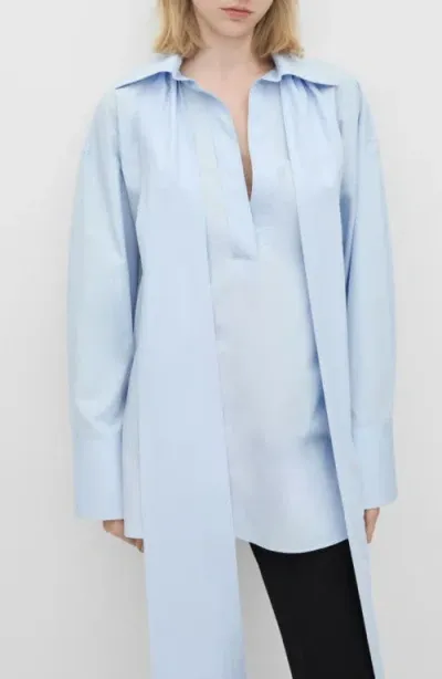 Mango Split Neck Shirt With Sash In Sky Blue