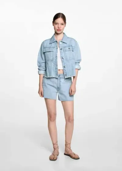 Mango Kids' Star Denim Shorts Light Blue In Bleu Clair