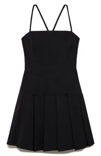 Mango Strappy Back Pleated Minidress In Black