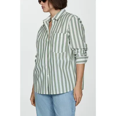 Mango Stripe Cotton Button-up Shirt In Green