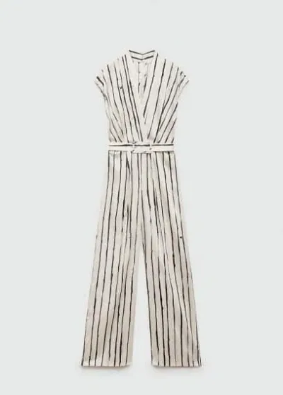 Mango Striped Satin Jumpsuit White