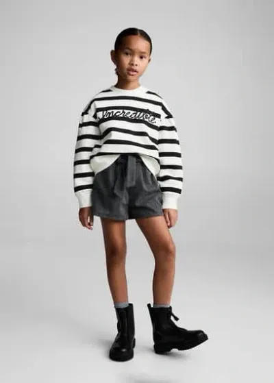 Mango Kids' Striped Sweatshirt With Embroidered Detail Off White