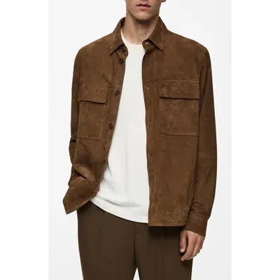 Mango Suede Overshirt In Tobacco Brown