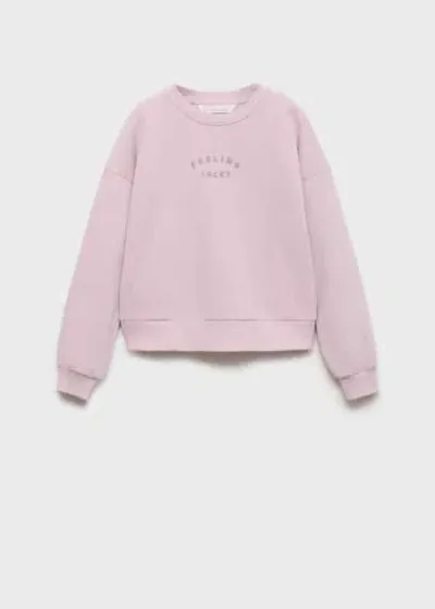 Mango Kids' Embroidered Detail Cotton Sweatshirt Light/pastel Purple