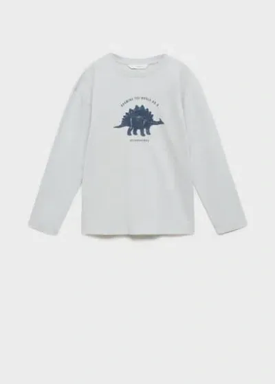 Mango Kids' Dinosaur Print Hoodie Light/pastel Grey