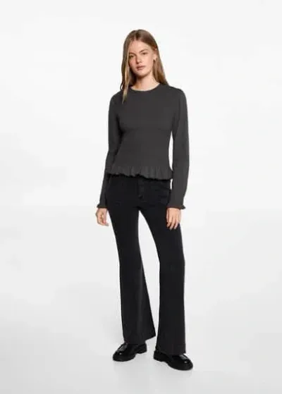 Mango Teen Ruched Detail Blouse Charcoal