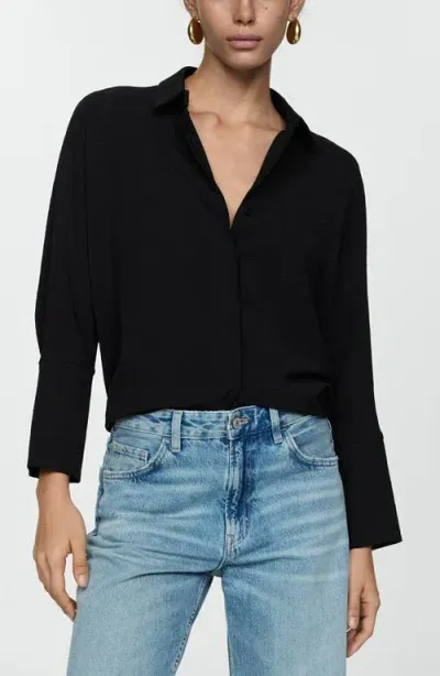 Mango Textured Flowy Shirt In Black