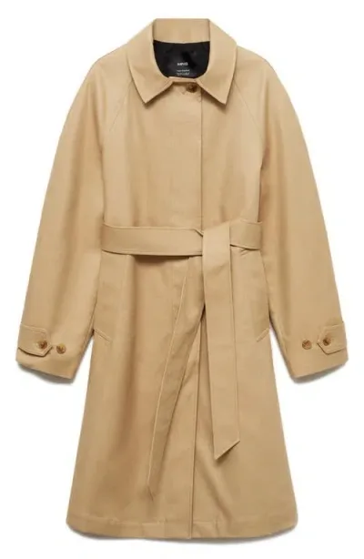 Mango Tie Belt Trench Coat In Medium Brown