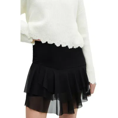 Mango Tiered Ruffle Asymmetric Miniskirt In Black