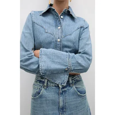 Mango Venetia Denim Western Jacket In Medium Blue