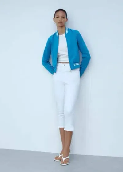 Mango Veste Bomber Rayures Contrastantes In Bleu