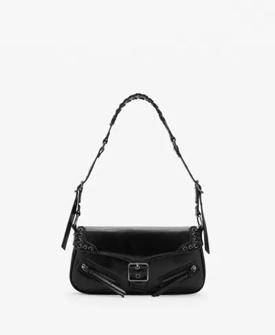 Mango Buckle Detail Faux Leather Shoulder Bag In Black