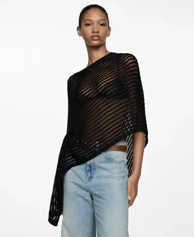 Mango Women's Crochet Lurex Cape In Black