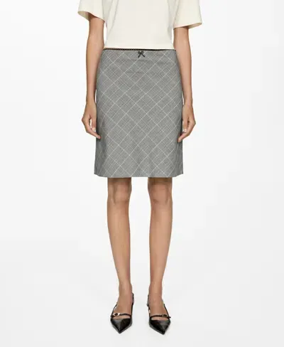 Mango Lace Trim Plaid Skirt In Gray