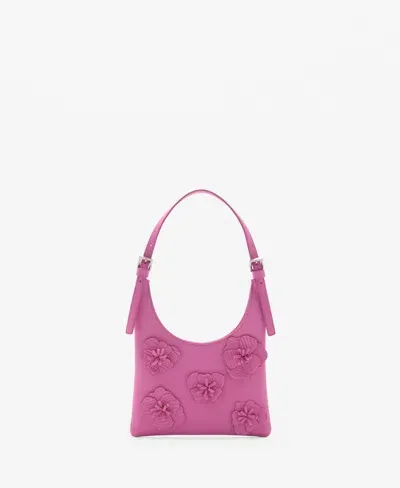 Mango Women's Flowers Detail Leather Shoulder Bag In Bubblegum Pink