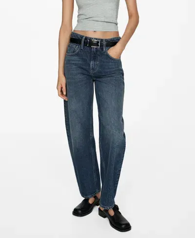 Mango High Waist Slouchy Barrel Jeans In Dark Blue