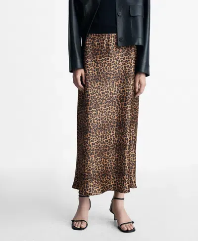 Mango Women's Leopard-print Satin Skirt In Brown