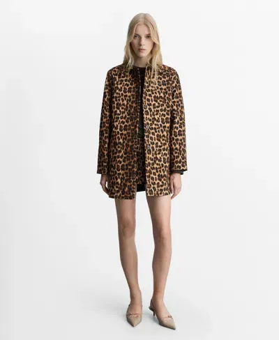 Mango Women's Leopard Straight Coat In Brown