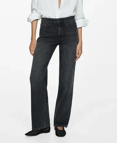 Mango Women's Mid-rise Straight Jeans In Black Denim