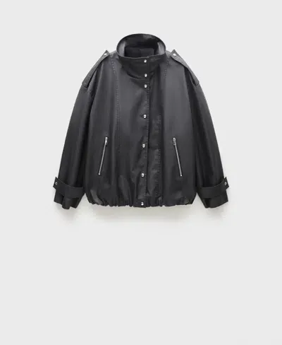 Mango Women's Oversize Button Down Parka In Black