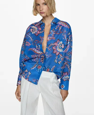 Mango Women's Printed Cotton Shirt In Blue