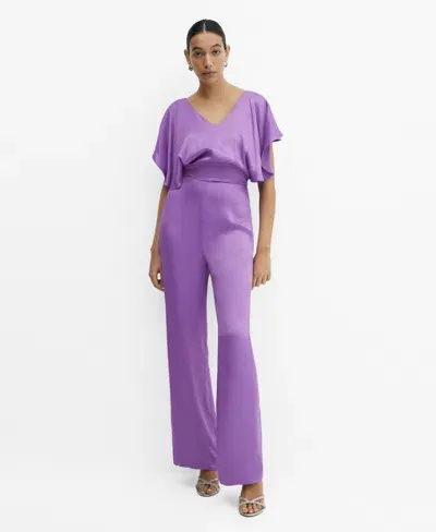 Mango Ruffled Satin Jumpsuit Purple In Medium Purple