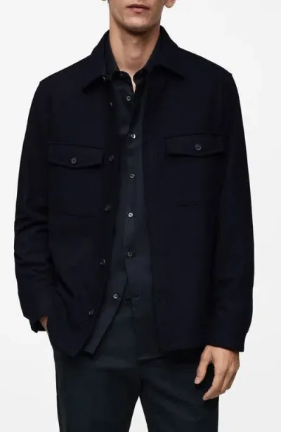 Mango Workwear Wool Blend Overshirt In Dark Navy