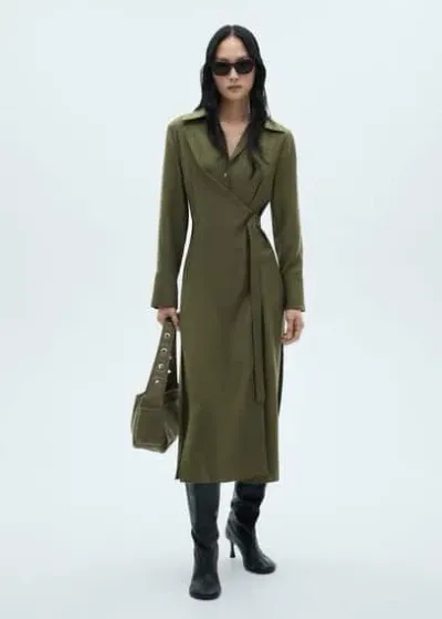 Mango Wrap Shirt Dress Green In Vert