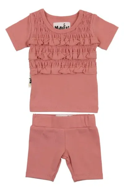 Maniere Babies' Manière Ruffle Top & Shorts Set In Dark Pink