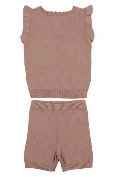 Maniere Babies' Manière Scallop Honeycomb Stitch Sweater & Shorts Set In Salmon