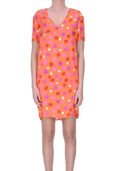 Manila Grace Polka Dot Satin Tunic Dress In Orange