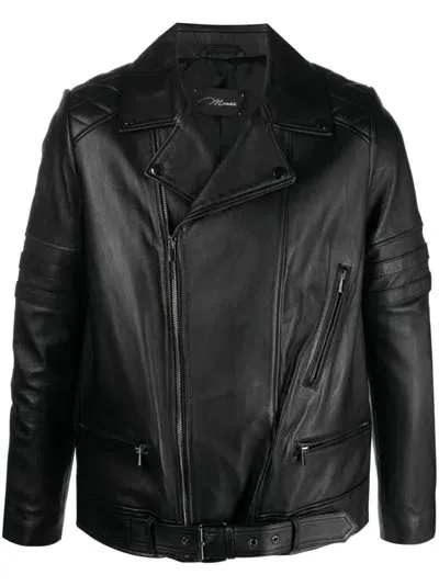 Manokhi Off-centre Zip-fastening Leather Jacket In Black