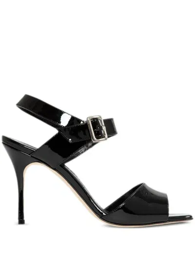 Manolo Blahnik 90mm Leather Sandals In Black