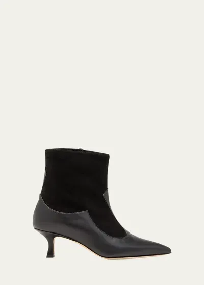 Manolo Blahnik Atalanta Mixed Leather Ankle Booties In Blck