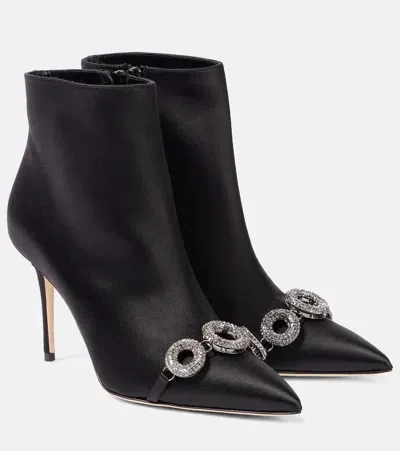 Manolo Blahnik Balvisa Embellished Satin Ankle Boots In Black